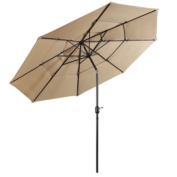 Beiger Sonnenschirm mit schwarzem Gestell
