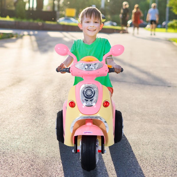HOMCOM Elektro Kindermotorrad, Dreirad, 6V, 108x51x75cm, Metall+PP, Rosa+Gelb