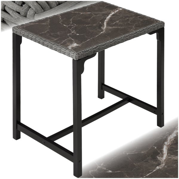 Quadratischer Beistelltisch mit Marmorplatte und schwarzem Metallgestell