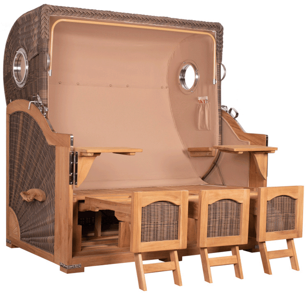 Strandkorb Rantum Grande XXL Teak Bullauge PE grey Dessin 550