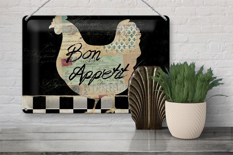 Blechschild Spruch 30x20cm Huhn Hühner Bon Appetit