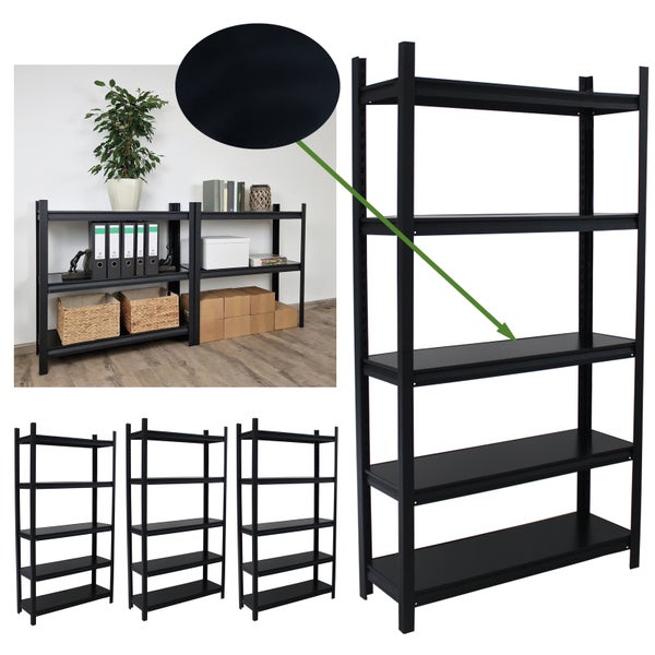 Schwarzes Metallregal mit fünf Ablagen für Lagerung