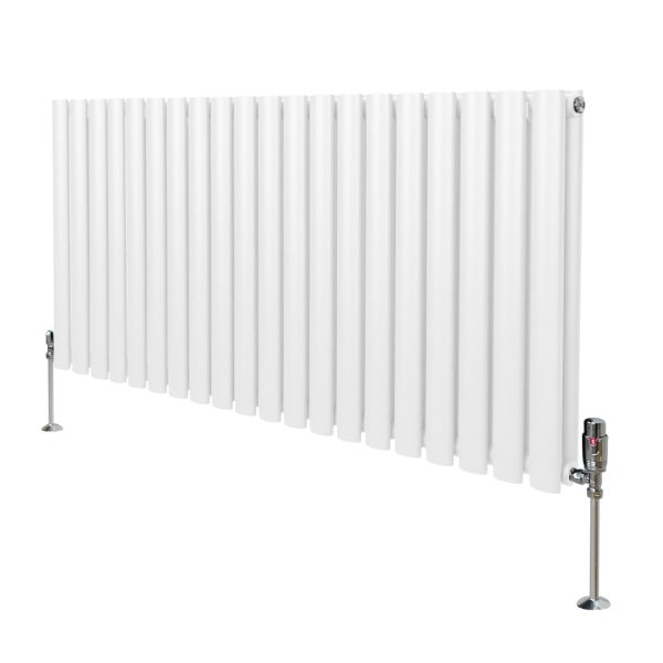 Oval Röhrenheizkörper & Chrom Thermostatventile – 600mm x 1200mm - Weiß