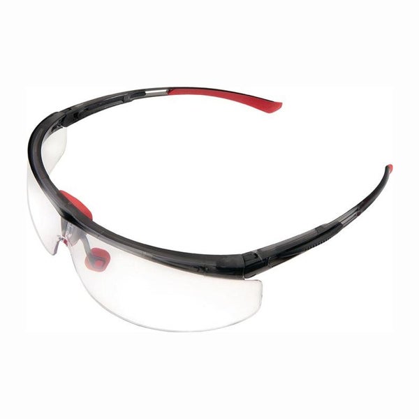 Schutzbrille mit klaren Gläsern und schwartem Rahmen