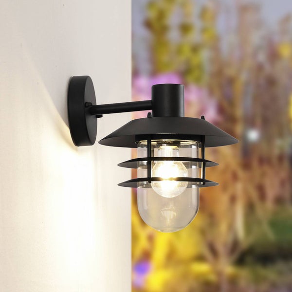 Lindby Wandleuchte außen Meliora (spritzwassergeschützt in Schwarz aus Metall (1 flammig, E27) - Außenwandleuchten Wandlampe Led Außenlampe Outdoor für Außenwand/Hauswand Haus Terrasse