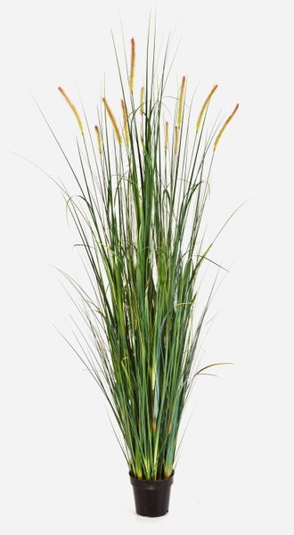 Künstliches Ziergras im schwarzen Kunststofftopf