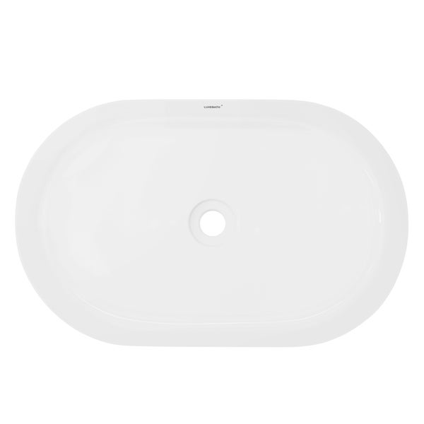 ECD Germany Waschbecken Waschtisch 605x380x125 mm Keramik Oval Weiß inkl. Ablaufgarnitur für Waschbecken ohne Überlauf Aufsatzbecken Aufsatzwaschbecken Aufsatzwaschtisch Waschschale Spülbecken Becken