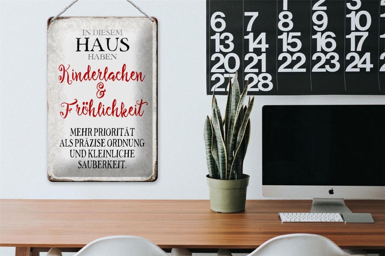 Blechschild Spruch 20x30cm in diesem Haus Kinderlachen