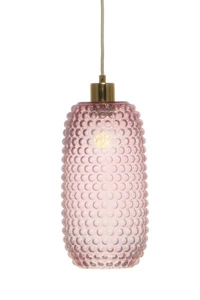 Retro Hängelampe aus Glas schmal, Vintage Pendelleuchte Rosa 27 cm | Wohnzimmer Esszimmer Leuchte