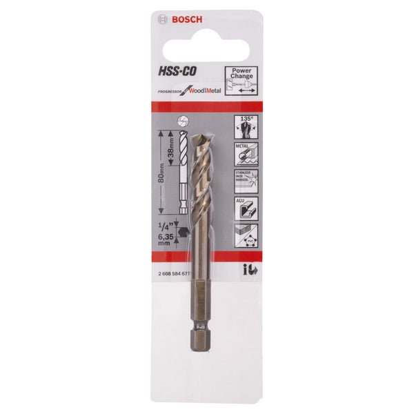 Bosch HSS CO Metallbohrer mit 6,35 Millimeter Durchmesser in Verpackung