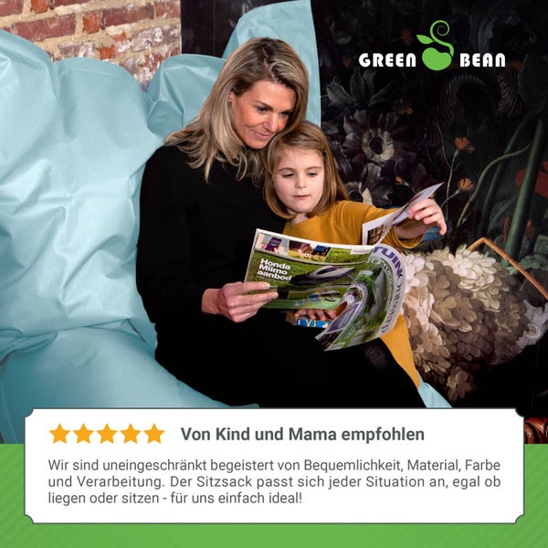Green Bean Indoor Sitzsack XXL 140x180cm 380 Liter Kinder & Erwachsene Bean Bag EPS Perlen Füllung Riesensitzsack Groß Liegekissen Sitzkissen - Aquamarin