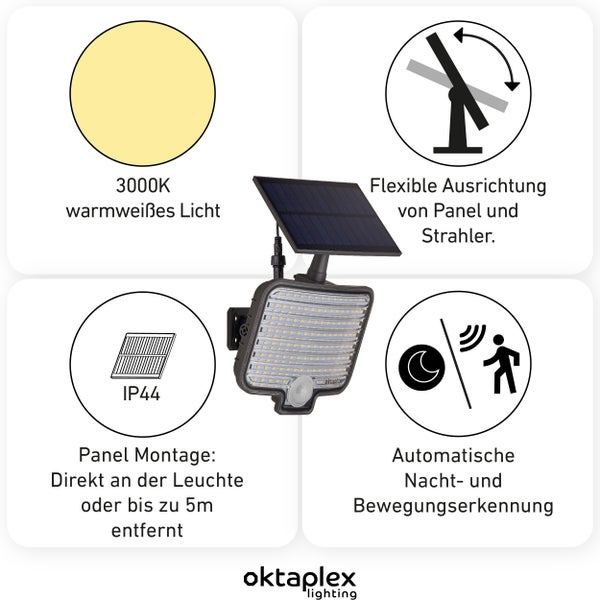 LED Solarstrahler warmweiß 3000K mit Bewegungsmelder mit 3 Modi Außenleuchte IP44 anthrazit