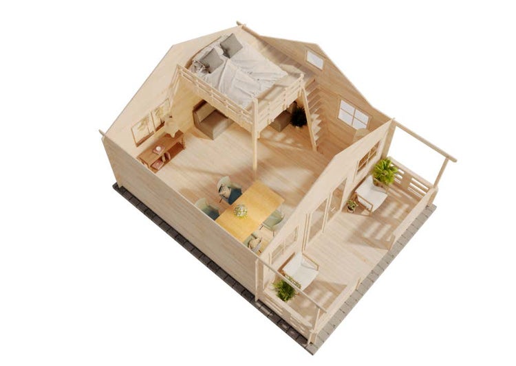 Alpholz Garten-und Freizeithaus Toronto-44 ISO Blockhaus aus Holz, Holzhaus mit 44 mm Wandstärke inklusive Terrasse inklusive Schlafboden FSC zertifiziert, Blockbohlenhaus mit Montagematerial