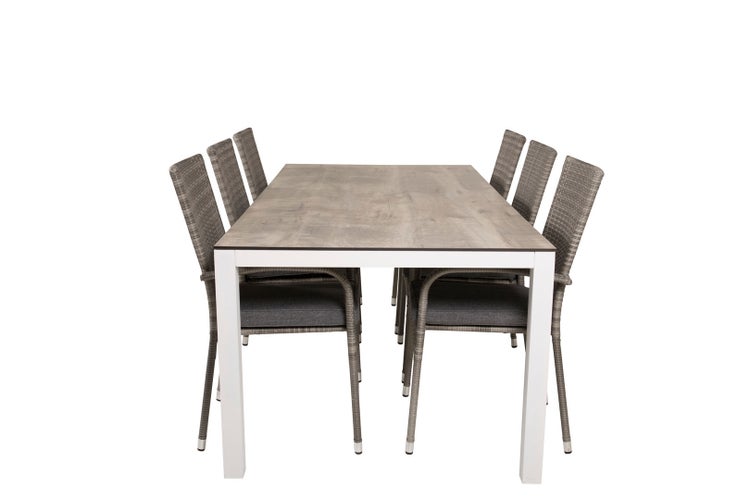 Llama Gartenset Tisch 100x205cm und 6 Stühle Anna grau, cremefarben. 100 X 205 X 75 cm