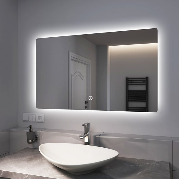 EMKE Badspiegel LED 100x60cm, Warmweiß/Kaltweiß/Natürliches Beleuchtung, Dimmbar