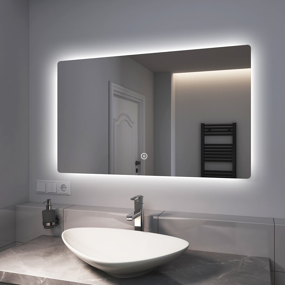 EMKE Badspiegel LED 100x60cm, Kaltweißer Beleuchtung, Touch-schalter, Dimmbar