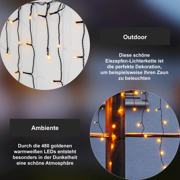 Eiszapfen Lichterkette mit warmweißen LEDs für den Außenbereich