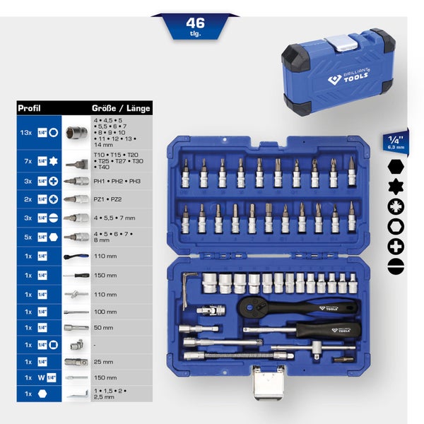 BRILLIANT TOOLS 1/4 Steckschlüssel-Satz 46tlg. - BT020046