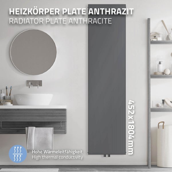 LuxeBath Badheizkörper 1800x452 mm Anthrazit Flach Einlagig Design Heizkörper Mittelanschluss Vertikal Planheizkörper glatte Vorderseite Vertikalheizkörper Paneelheizkörper Flachheizkörper  Heizwand