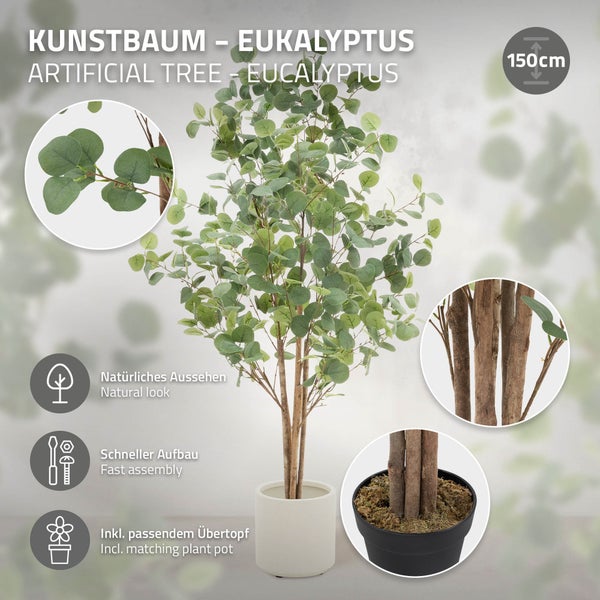 Künstlicher Eukalyptusbaum, 150 cm hoch, im Topf