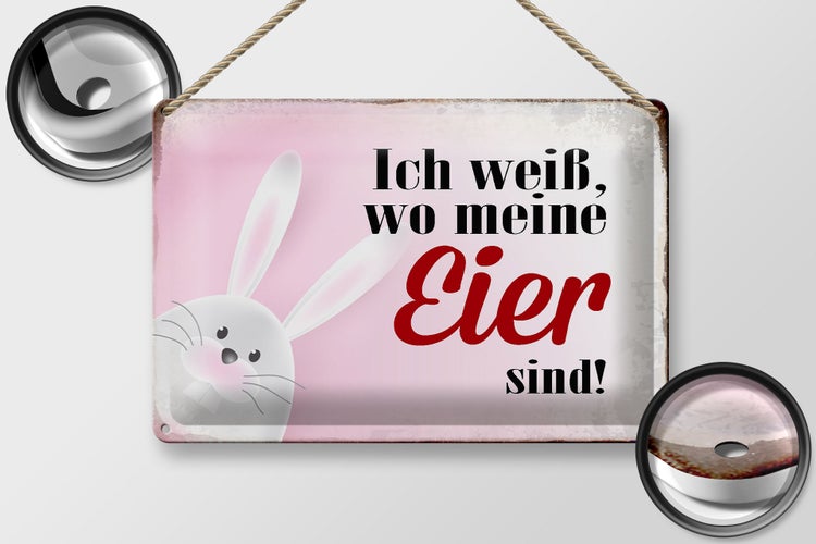 Blechschild Spruch 30x20cm Osterhase weiß wo Eier sind