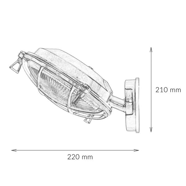 Technische Zeichnung einer Außenleuchte mit den Maßen 210 mm Höhe und 220 mm Breite