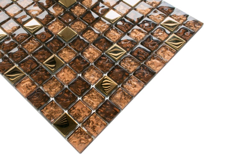 Glasmosaik auf Netz für Bad und Küche 30cm x 30cm  - Gold brown