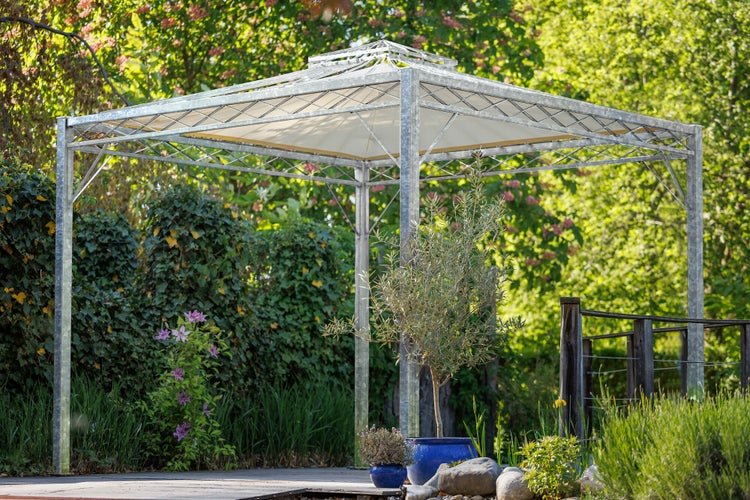 Pavillon ELEO Trento 3 x 3 m feuerverzinkt | mit Sonnensegel ecru