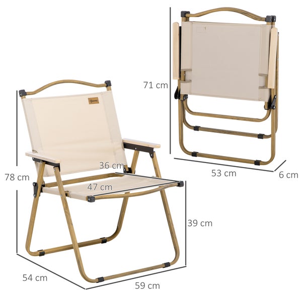 Outsunny Campingstuhl 2er Set faltbarer Gartenstuhl mit Stahlrahmen, Holzoptik, Klappsessel für Pool, Strand, Oxford, Khaki