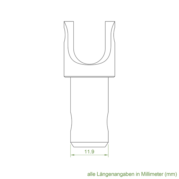 Technische Zeichnung eines Kabelschuhs mit Maßangabe