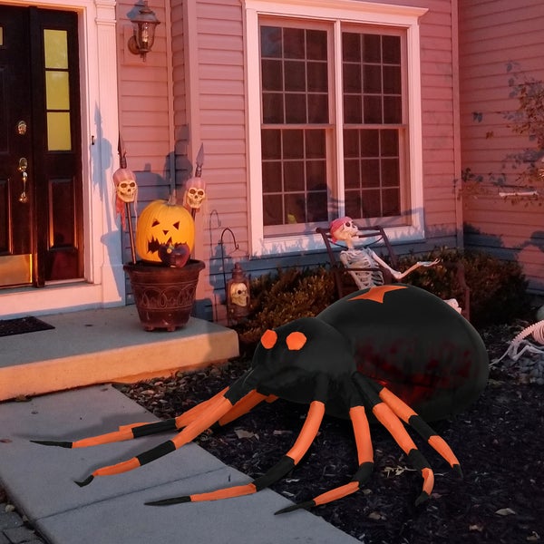 Outsunny 43 cm Aufblasbare Halloweendeko Große Spinne mit LED-Beleuchtung Halloween-Dekoration Horror inkl. Gebläse Halloween Deko Wasserdicht Indoor Outdoor IP44 Polyester