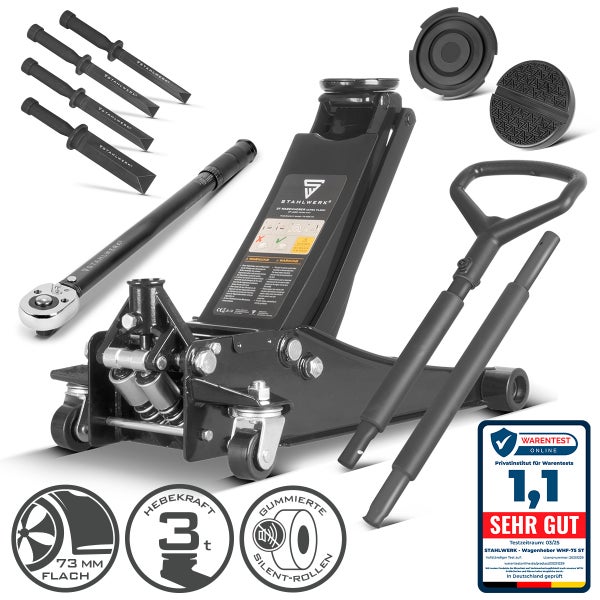 STAHLWERK Wagenheber Set mit Drehmomentschlüssel, Meißelset und Gummiauflagen