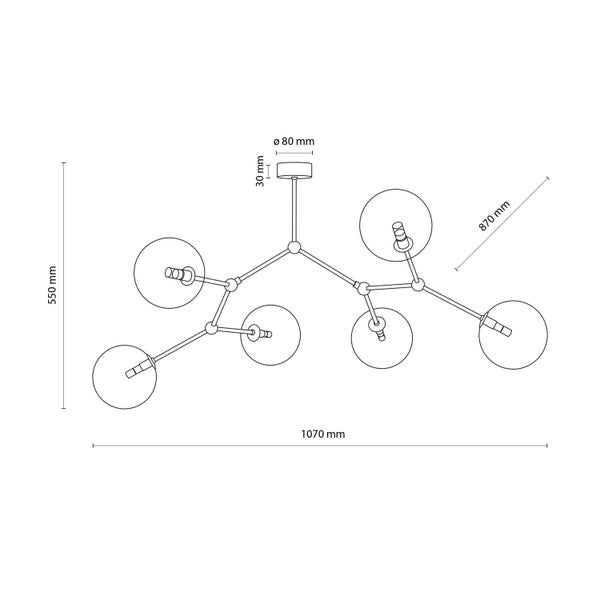 Technische Zeichnung einer Deckenleuchte mit Abmessungen