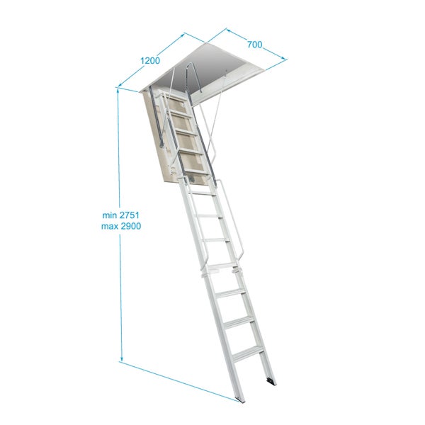 HandyStairs klappbare Dachbodentreppe – Dachbodenleiter aus Metall (RAL9003) – 70 x 120 cm – Höhe 275/290 cm
