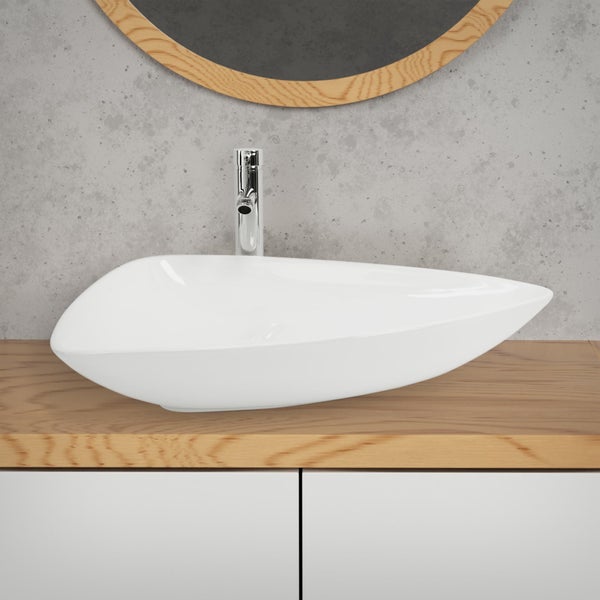 ML-Design Waschbecken aus Keramik in Weiß glänzend 69x46x13 cm Dreieckig, Moderne Aufsatzwaschbecken, Design Waschtisch Aufsatz-Waschschale Waschplatz Handwaschbecken, für das Badezimmer und Gäste-WC