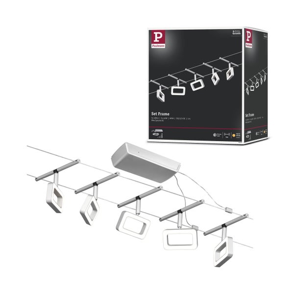 CorDuo LED Seilsystem Frame Basisset 5x280lm 5x4,8W 3000K 230/12V Chrom matt, Chrom