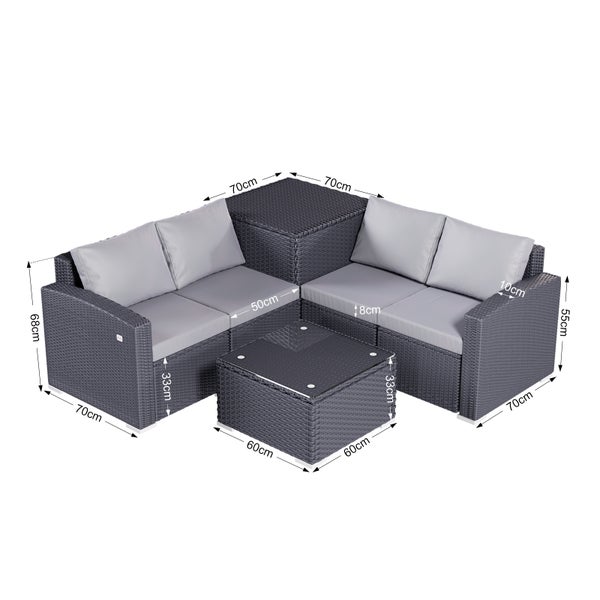 Gartenmöbelset aus Polyrattan mit Tisch und Maßen