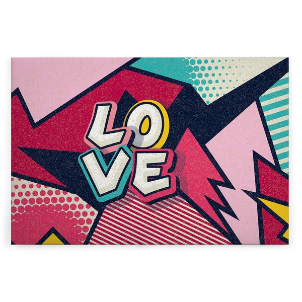 Wandbild mit Motivschriftzug LOVE im Pop Art Design mit geometrischen Formen und Punktmustern