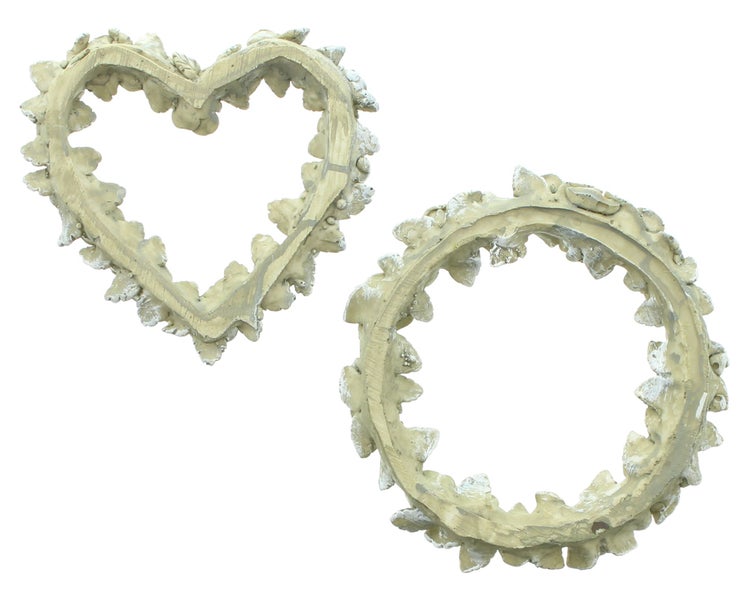 FRANK FLECHTWAREN | Rosendeko Herz & Kranz, 2er Set, POLYRESIN, 14 x 12,5 x 2 cm, 14,5 x 14,5 x 2 cm