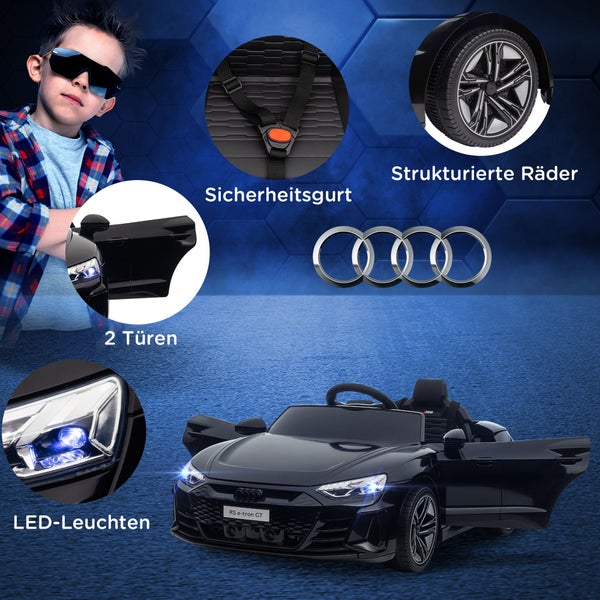 HOMCOM Kinder Elektroauto, mit Fernbedienung, AUDI RS e-tron GT, mit Sicherheitsgurt, Hupe & Musik & Scheinwerfer, bis 5 km/h, für Kinder 3-5 Jahre, 103L x 58B x 41H cm, Kunststoff, Eisen, Schwarz