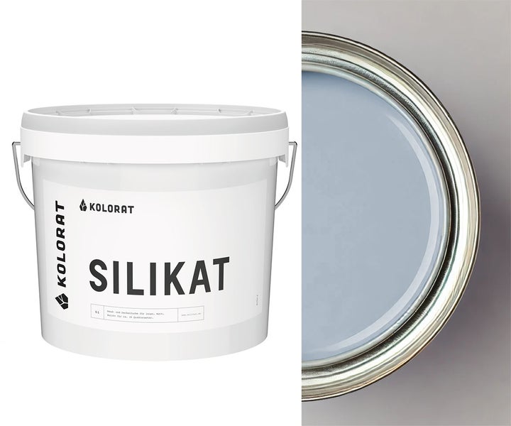 Eimer Kolorat Silikat Wandfarbe für innen mit geöffnetem Deckel für einen Blick auf die Farbe