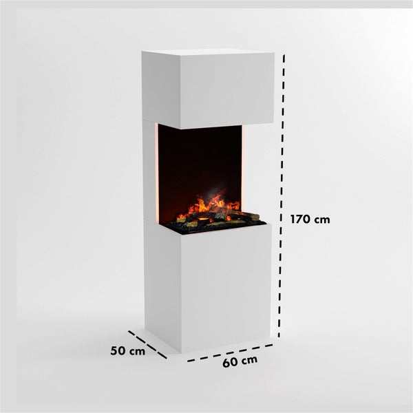 GLOW FIRE Elektrokamin 'Beethoven' | Wasserdampf Kamin mit OMC 600 inkl. Holz in weiß als Raumteiler | HxBxT: 120x60x50 cm