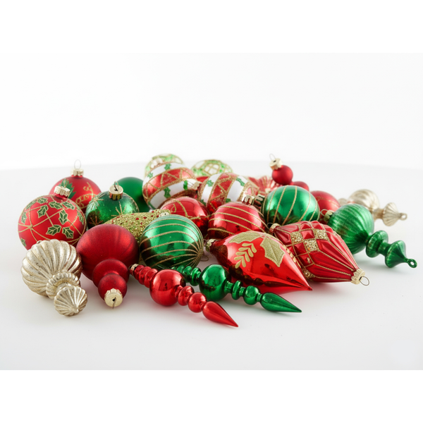 Verschiedene Christbaumkugeln und Christbaumschmuck