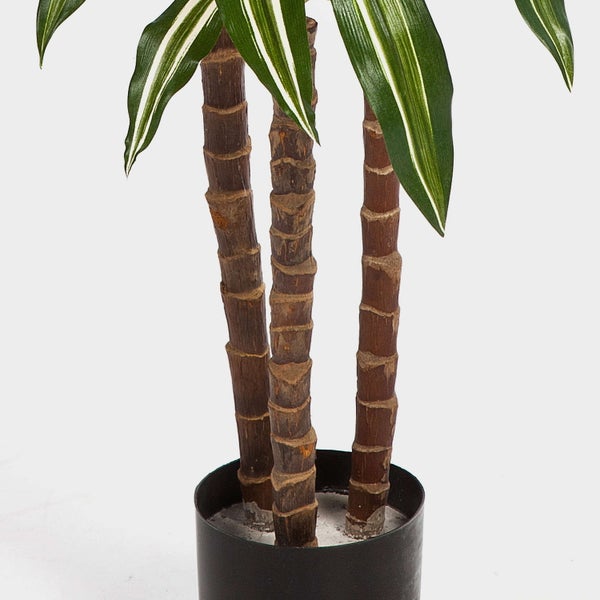 Dekorativer künstlicher Zweig mit silberfarbenen Blättern in Fischschwanzpalmen-Optik.