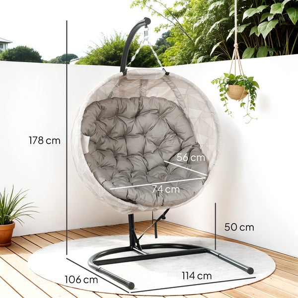 Outsunny Eiförmiger Hängesessel mit Gestell, faltbar Hängeschaukel mit Becherhalter, abnehmbar waschbar Sitz, U-Gestell, Hängematte, Schaukelsessel für Terrasse, Garten, Sand