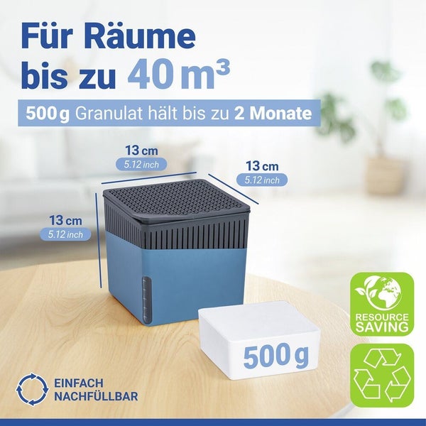 Raumentfeuchter mit Granulat und Nachfüllpackung für Räume bis 40 Kubikmeter