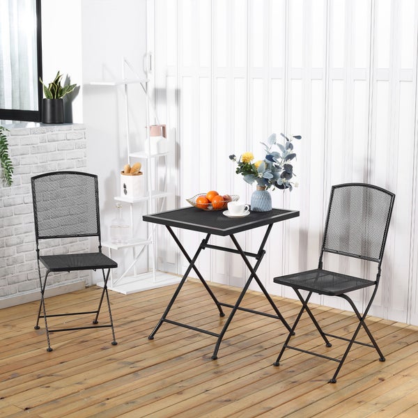 Outsunny 3-teiliges  Gartenmöbel-Set, Bistro-Set, 60L x 60B x 70H cm, Metall, Grau