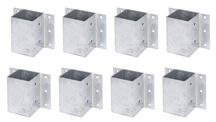 Set aus acht feuerverzinkten Pfostenträgern zum Aufschrauben für quadratische Holzbalken