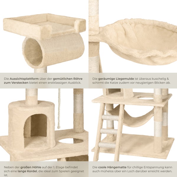 Kratzbaum tectake Stokeley inklusive Spielkordel und Kippschutz 141 cm beige
