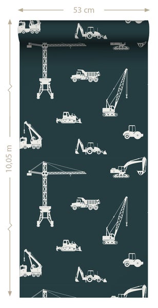 Tapetenrolle mit Baustellenfahrzeugmuster, 53 cm breit und 10,05 m lang